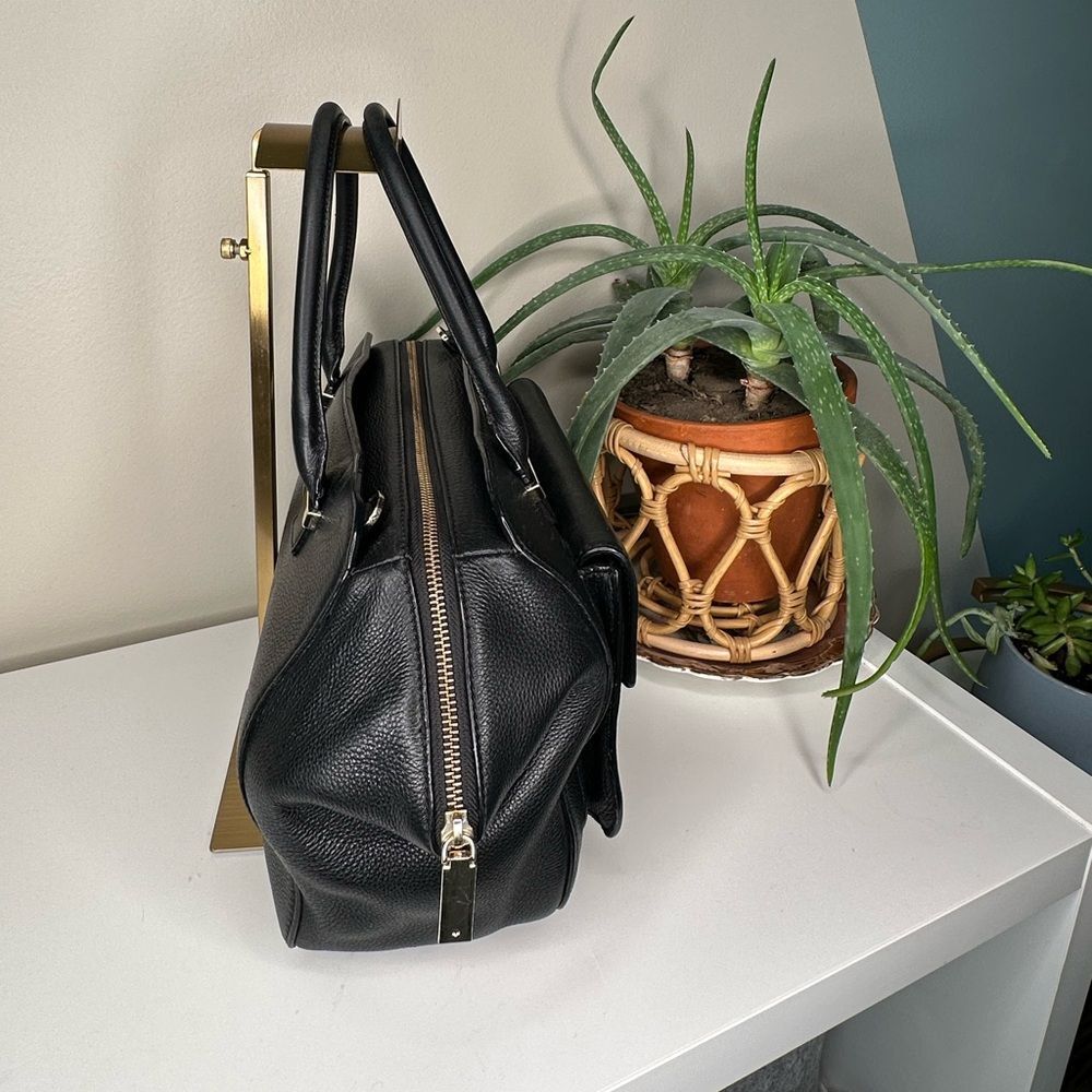 Kate Spade Black Leather Satchel Tote Gold Hardware Pebbled Cowhide Classic Bag - Picture 3 of 10